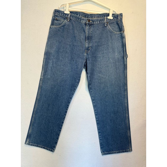 Dickies Jeans Men’s 42x30 Denim Blue workwear Carpenter Cargo Baggy Pants - Picture 2 of 15